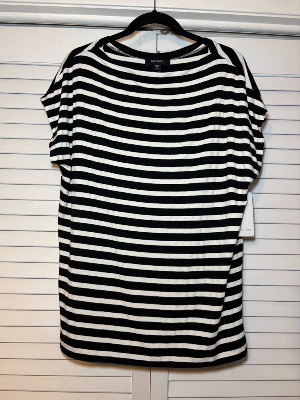 Karen Kane Women's Beach Club Oversized Boatneck Top Small Black White Stripe